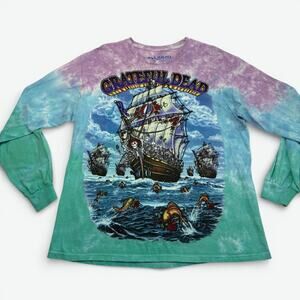 VTG Grateful Dead Ship of Fools Shirt Mens Large Tie Dye Liquid Blue 2001 Tee